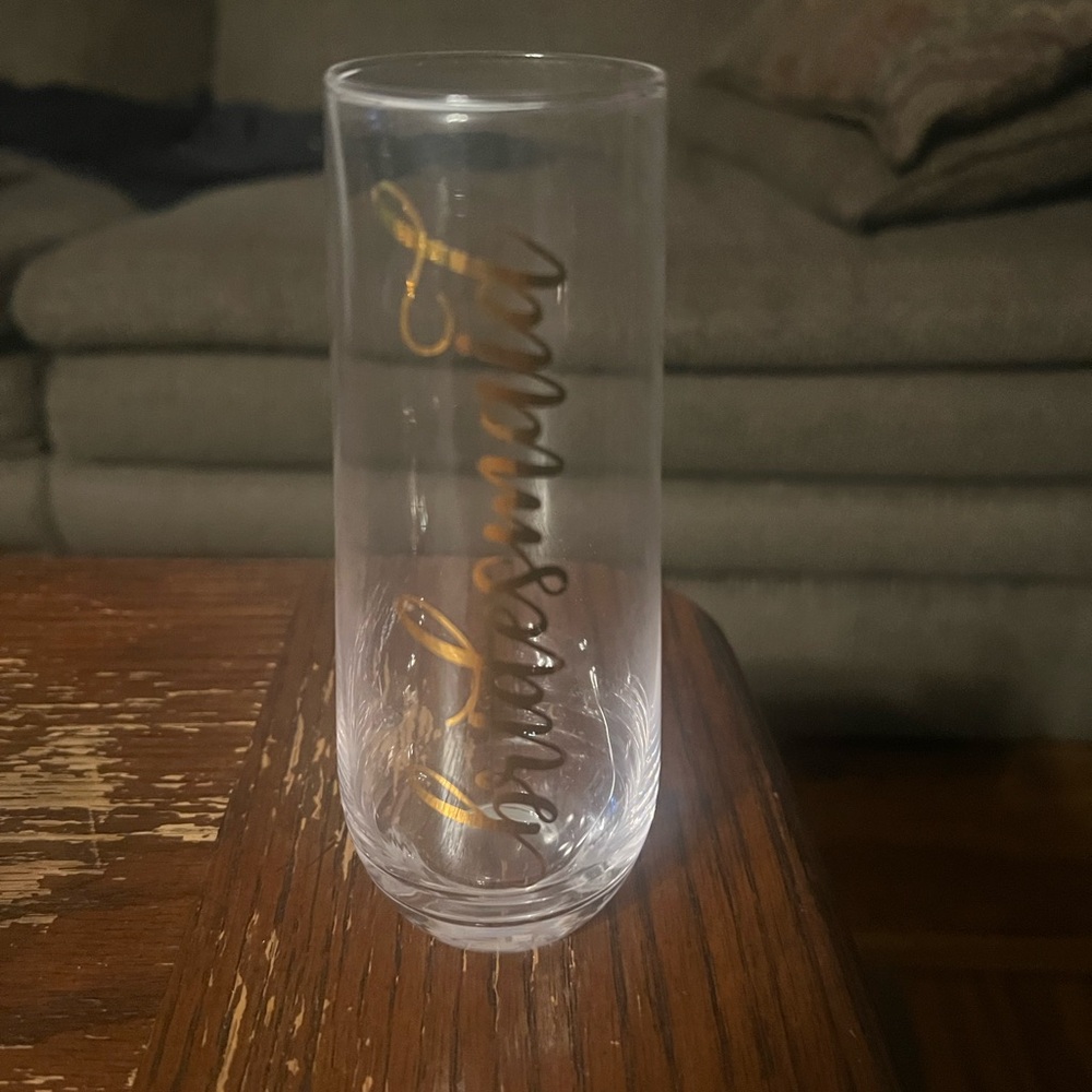 Bridesmaid Champagne Flute with Gold Lettering